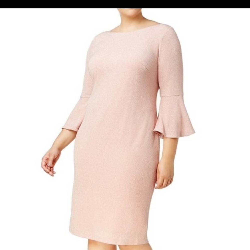 Calvin Klein Pink Shimmer Bell Sleeve Pencil Dress 14W